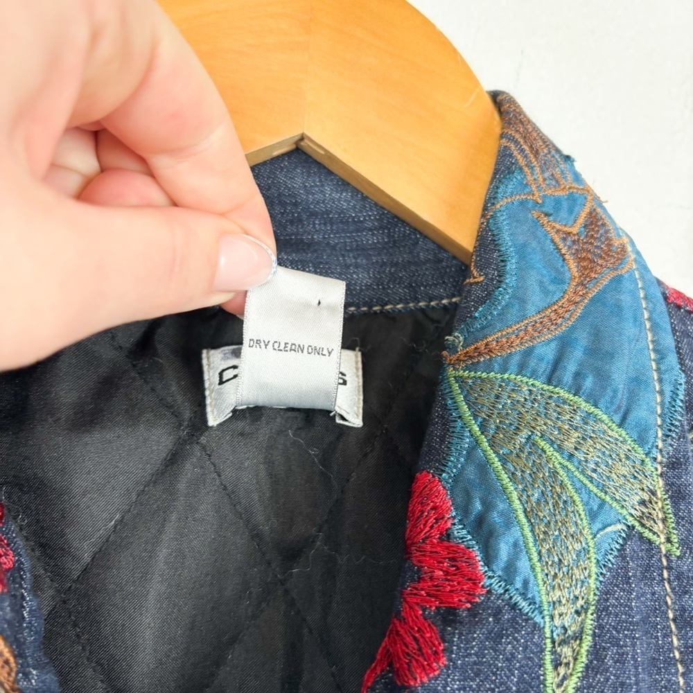 Vintage Y2k 90s Chico’s Eclectic Embroidered Patchwork Denim Jacket Sz 2 (Us L) View 6